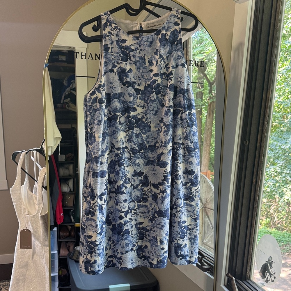 Anthropologie Blue and White Floral Mini Dress